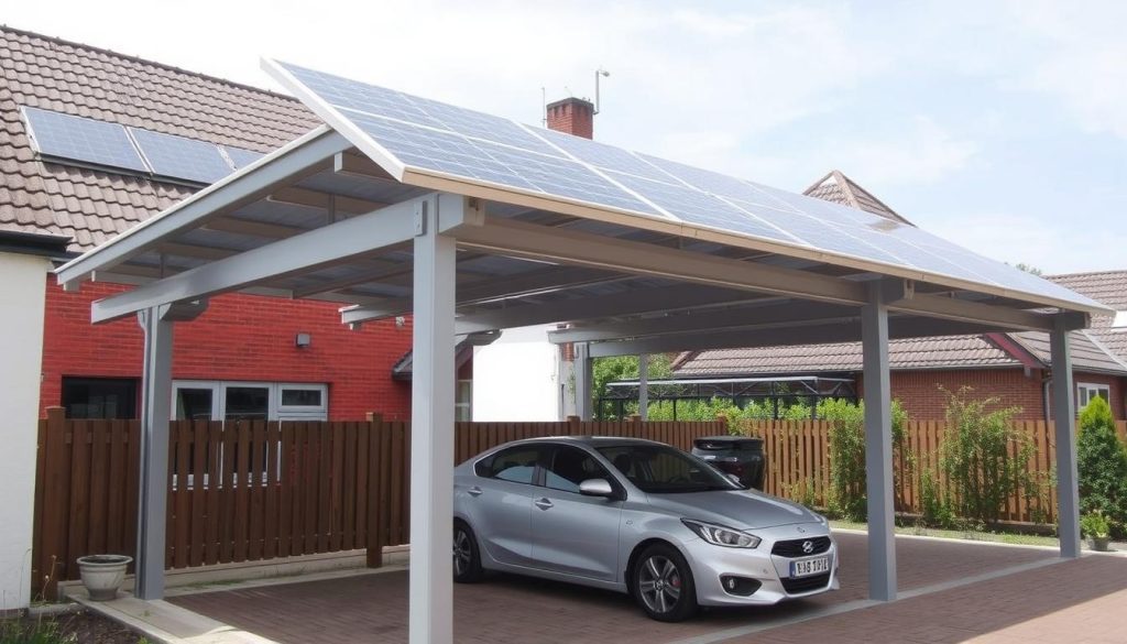 Moderne carport met geïntegreerde zonnepanelen in Genk