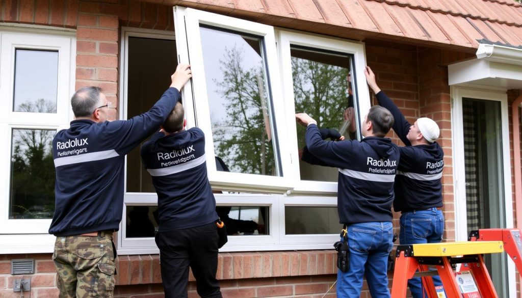 Radolux installatieteam bezig met het plaatsen van PVC ramen in een woning in Limburg