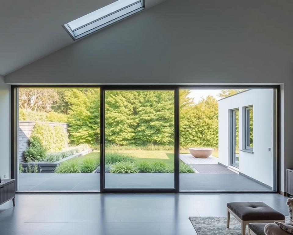 A modern, elegant glass sliding wall system featuring the RADOLUX brand, seamlessly blending indoor and outdoor living spaces in Maastricht. A sleek, frameless design with large, expansive glass panels capturing the natural light and offering unobstructed views of the lush, verdant garden beyond. Precisely engineered for smooth, effortless operation, the RADOLUX glass sliding wall creates a seamless transition, inviting you to step outside and embrace the beauty of the outdoors. The minimalist aesthetic and high-quality construction elevate the ambiance, creating a luxurious, contemporary oasis in your Maastricht home.