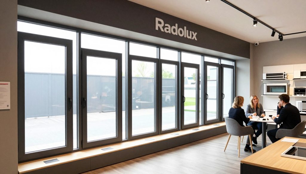 Radolux showroom Genk hefschuiframen tentoonstelling